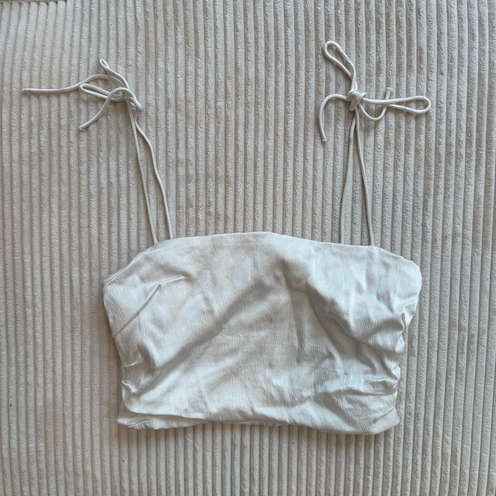 Zara White Satin Crop Tank